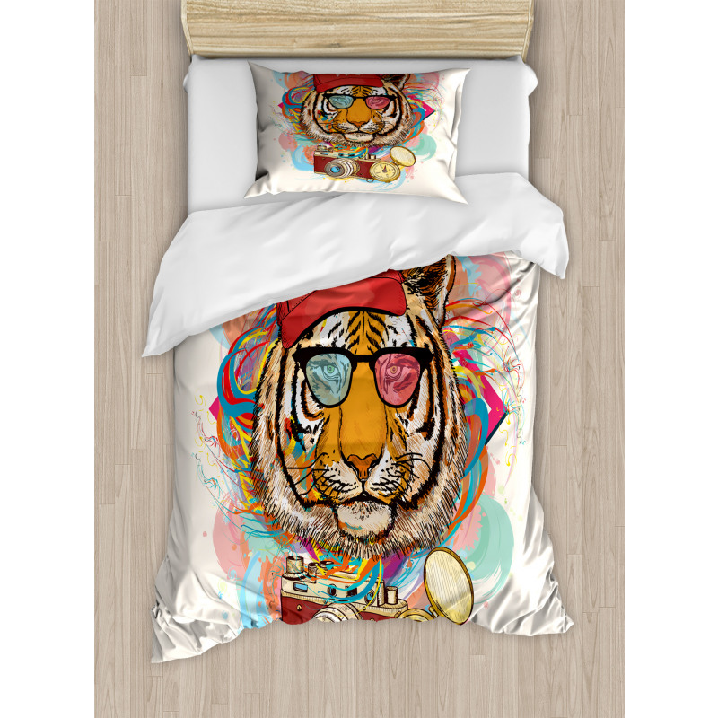 Hipster Tiger Sunglasses Duvet Cover Set