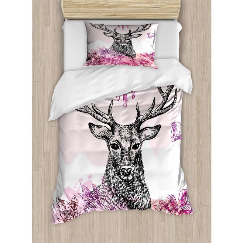 Flower Leaves Hand Drawn Duvet Cover Set