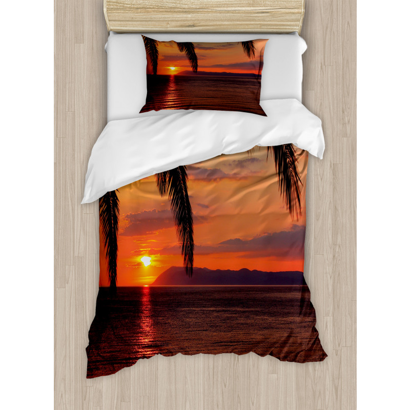 Sunrise on Sea and Palms Duvet Cover Set