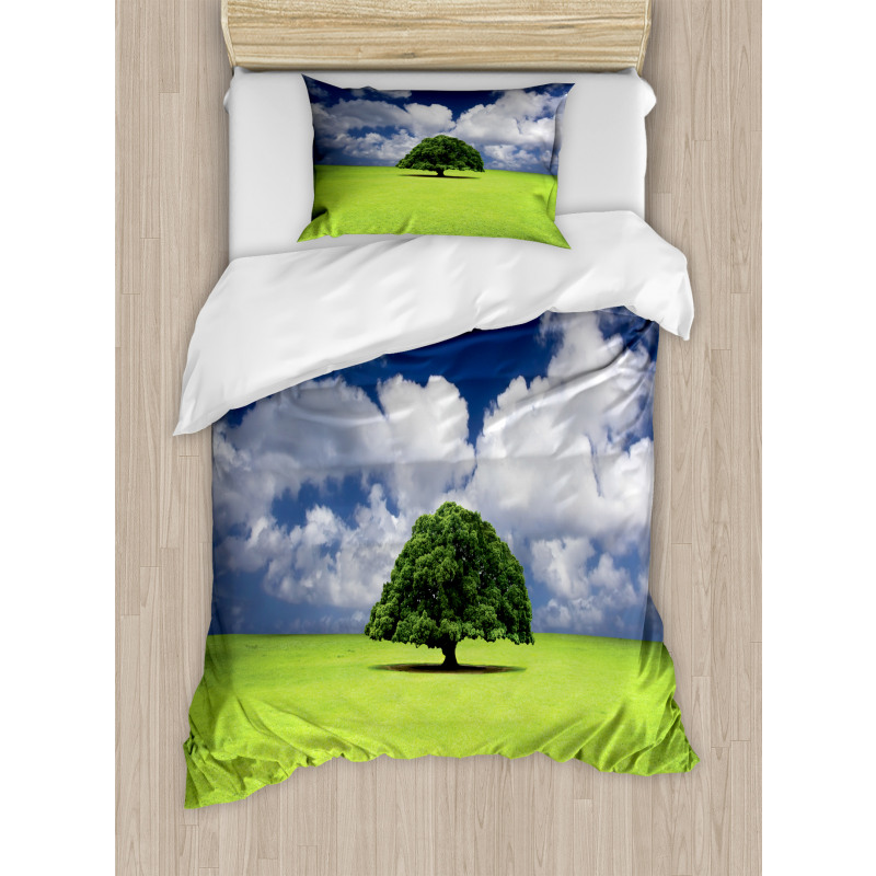 Old Tree in Grass Field Duvet Cover Set