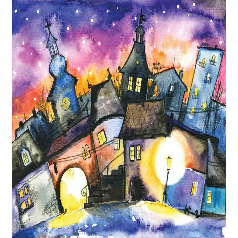 Town Night Watercolor Duvet Cover Set
