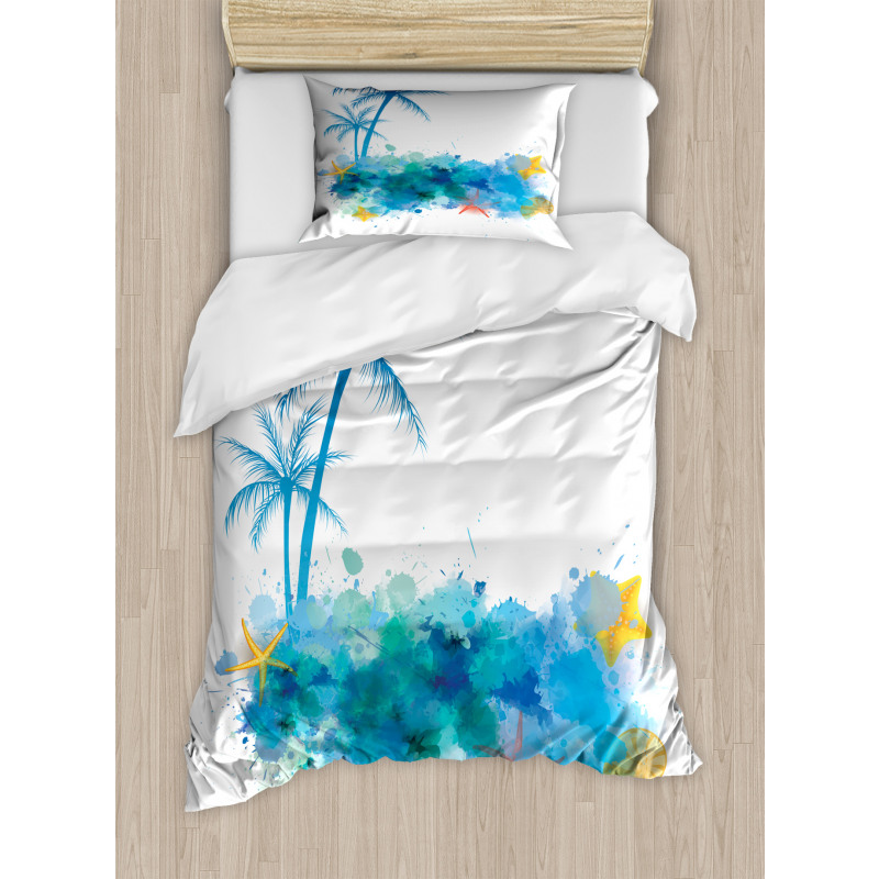 Seashells Blue Palm Art Duvet Cover Set