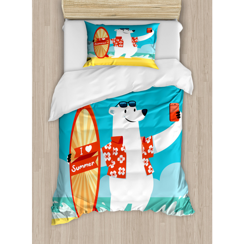 Polar Bear Selfie Surf Duvet Cover Set