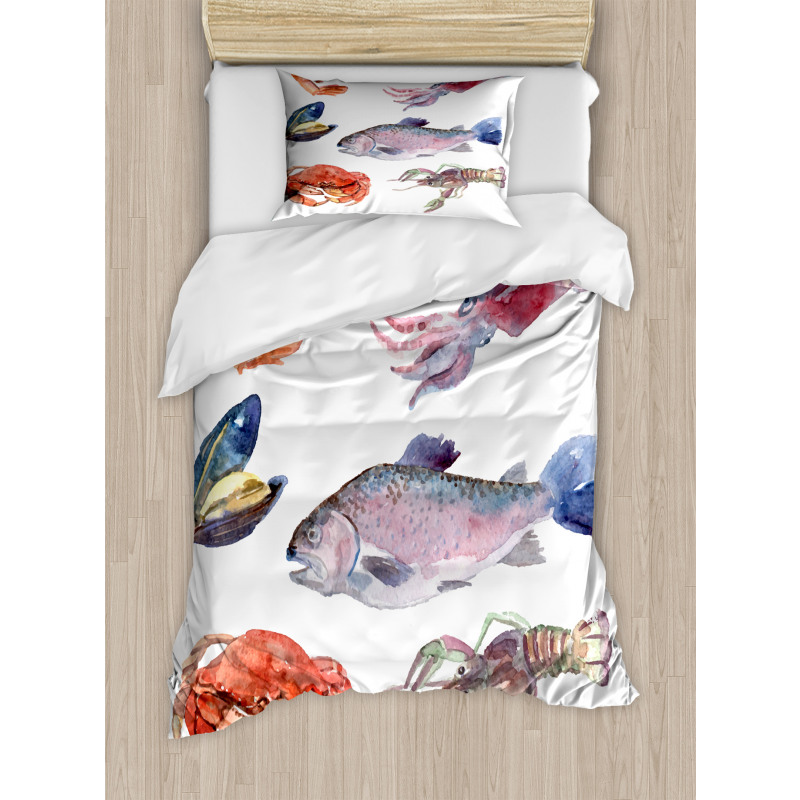 Sea Animals Watercolor Duvet Cover Set