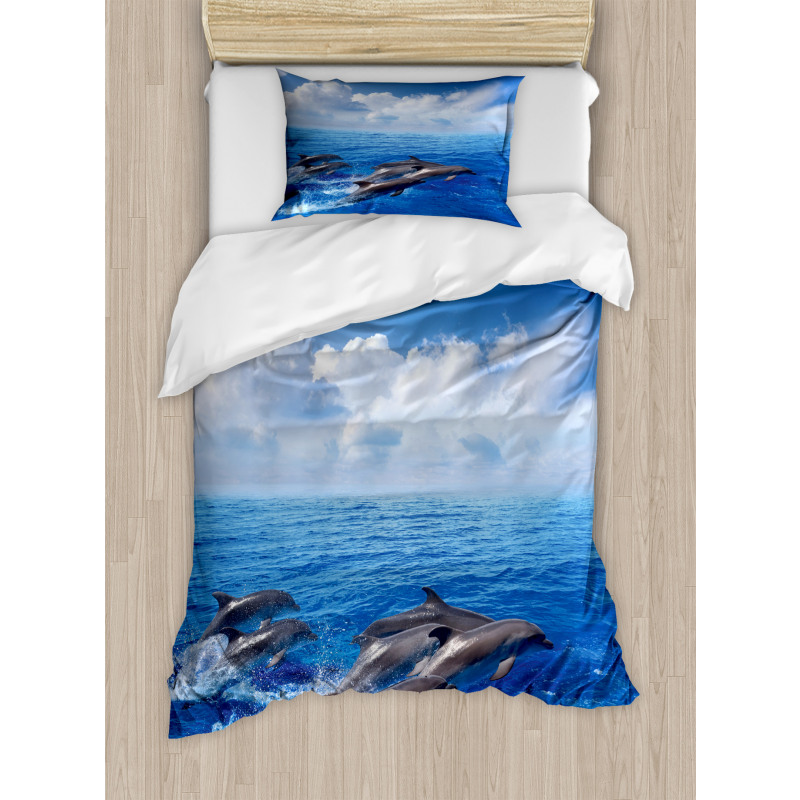Jumping Dolphins in Sky Duvet Cover Set