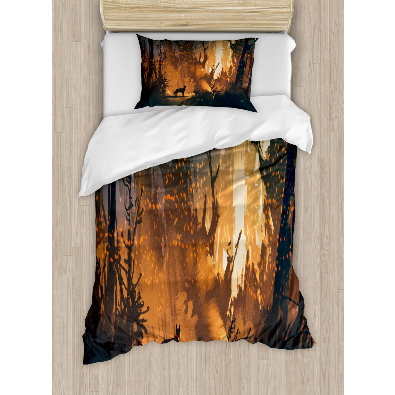 Lost Dog in Forest Art Duvet Cover Set