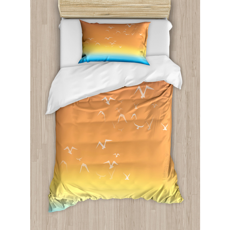 Seagull Palm Trees Sun Duvet Cover Set