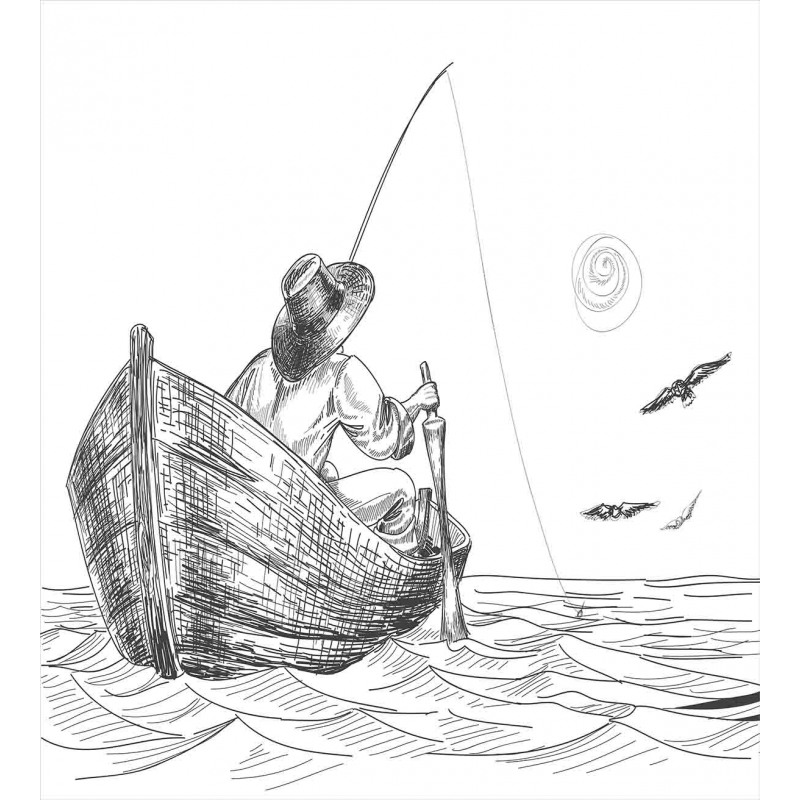 Fisherman on Boat Sketch Duvet Cover Set