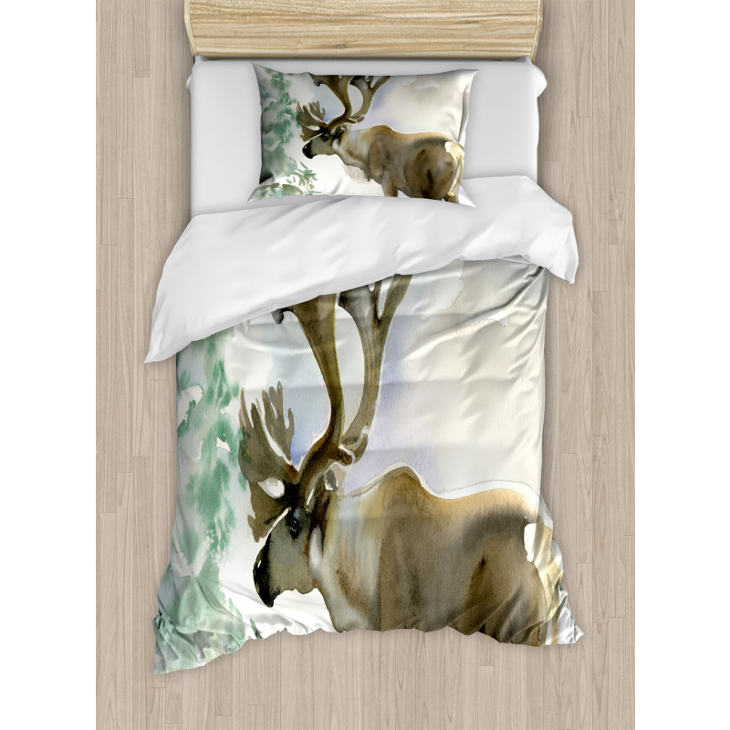 Winter Forest Paint Style Duvet Cover Set