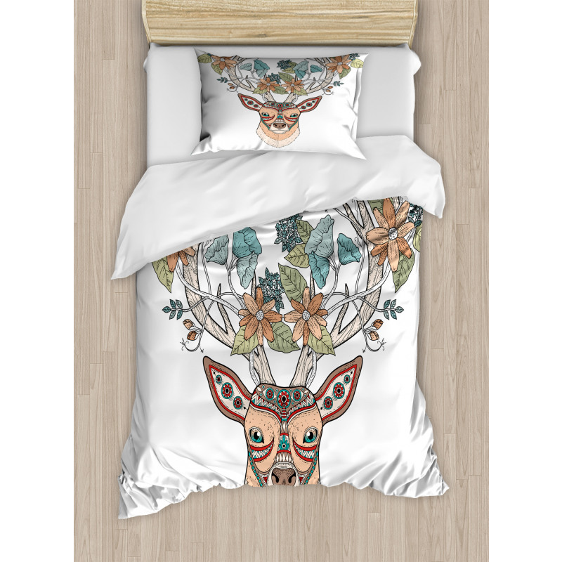 Deer Head Floral Ethnic Duvet Cover Set