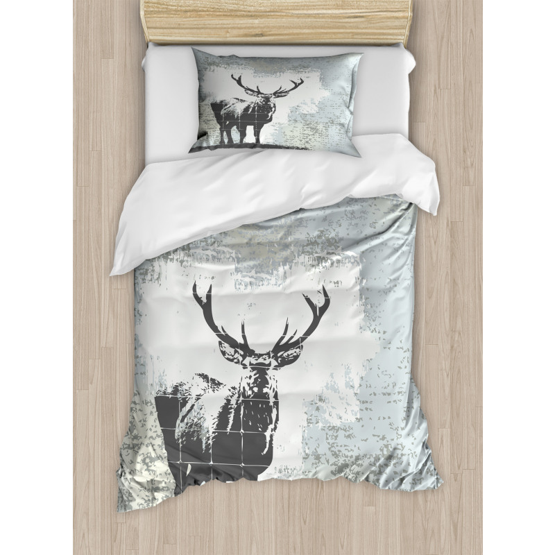 Stag Silhouette Grunge Duvet Cover Set