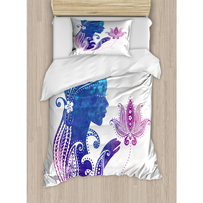 Lady with Floral Hair Duvet Cover Set