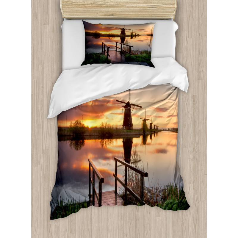 Dutch Windmill River Duvet Cover Set