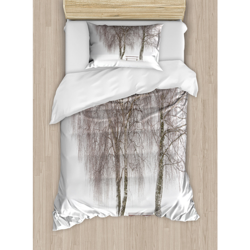 Snowy Bench in the Park Duvet Cover Set