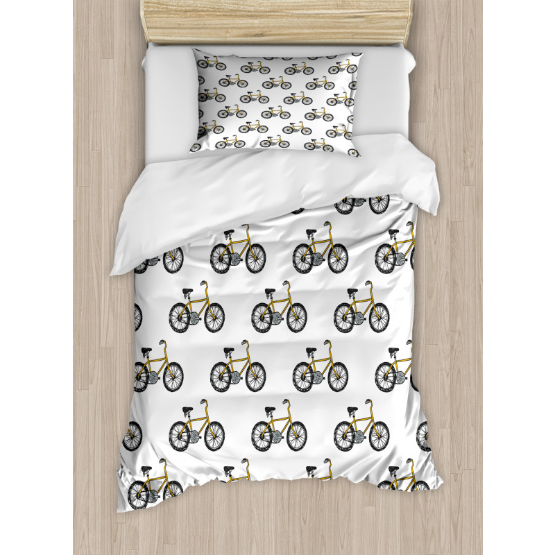 Yellow Bicycle Pattern Duvet Cover Set