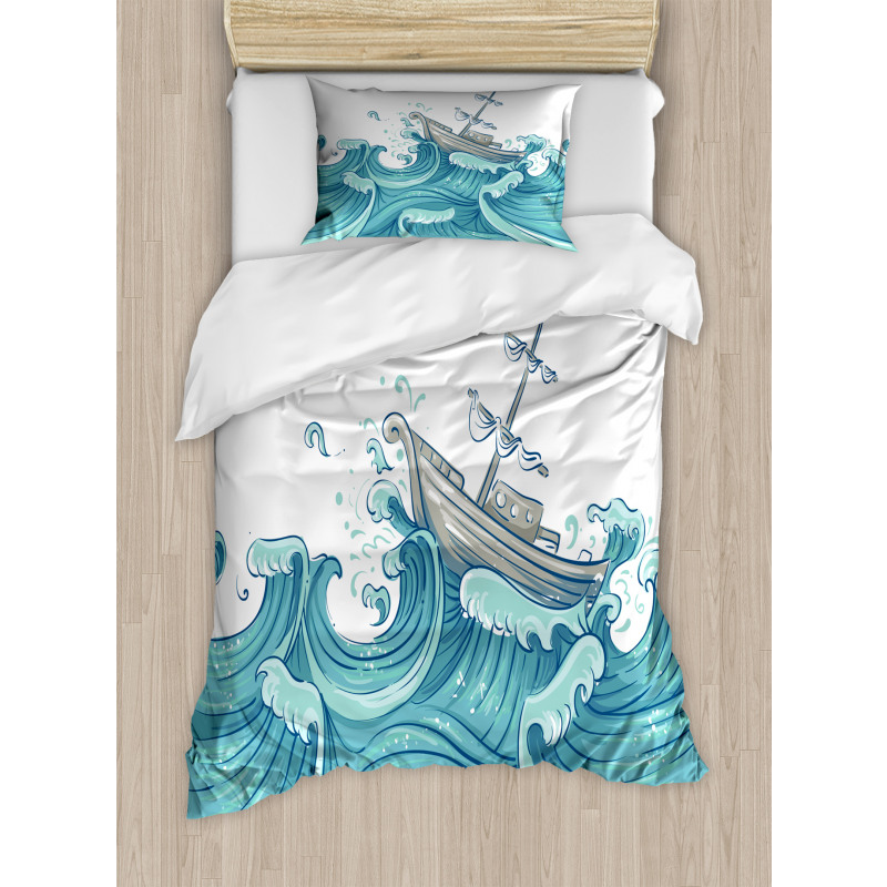 Ship and Ocean Waves Duvet Cover Set