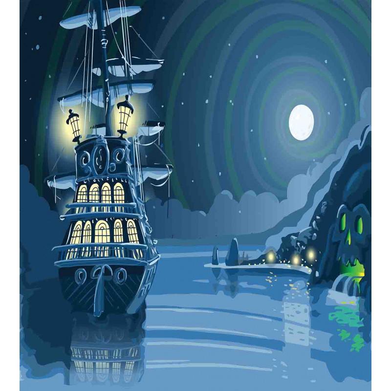 Cartoon Pirate Ship Moon Duvet Cover Set