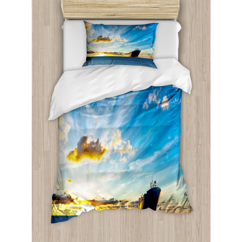 Sea at Sunset Ship Duvet Cover Set