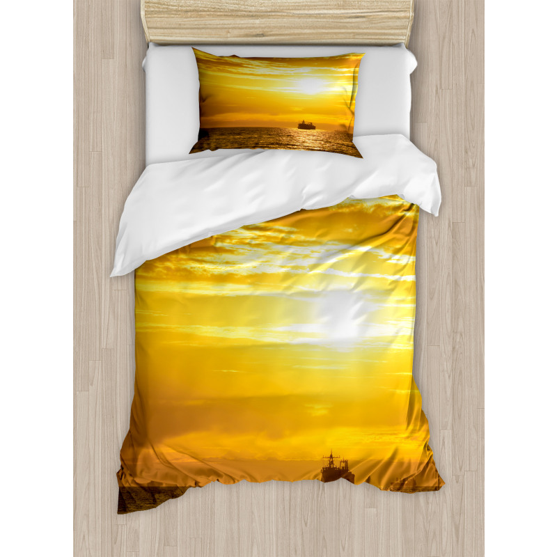 Ship on Ocean Sunrise Duvet Cover Set