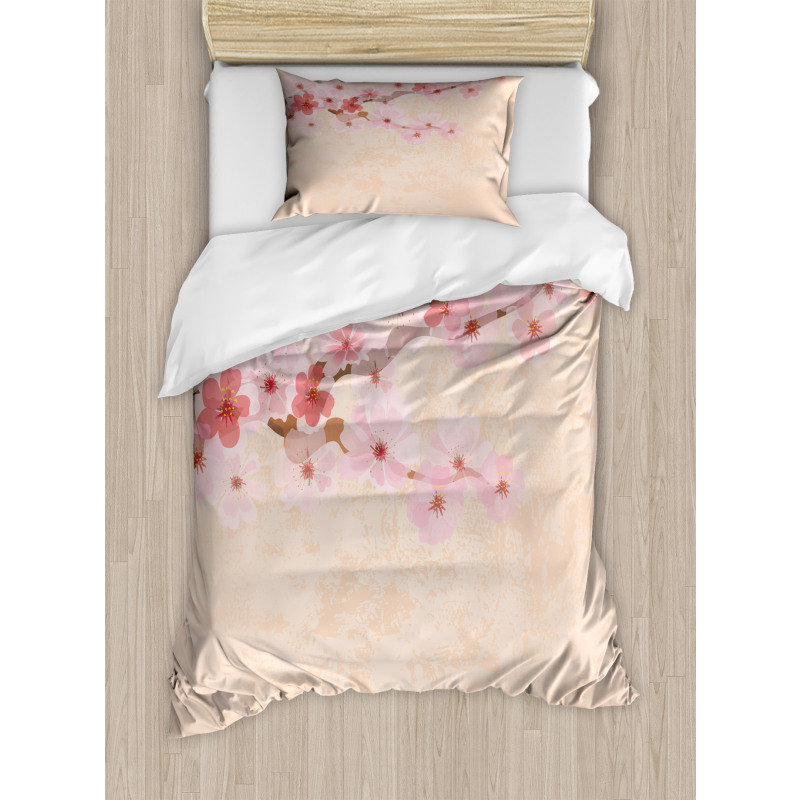 Pink Cherry Blossoms Duvet Cover Set