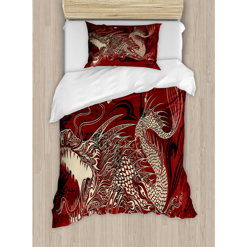 Japanese Dragon Doodle Duvet Cover Set