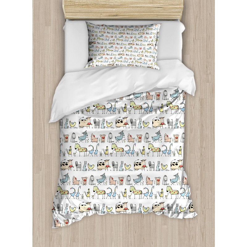 Cartoon Village Animals Duvet Cover Set