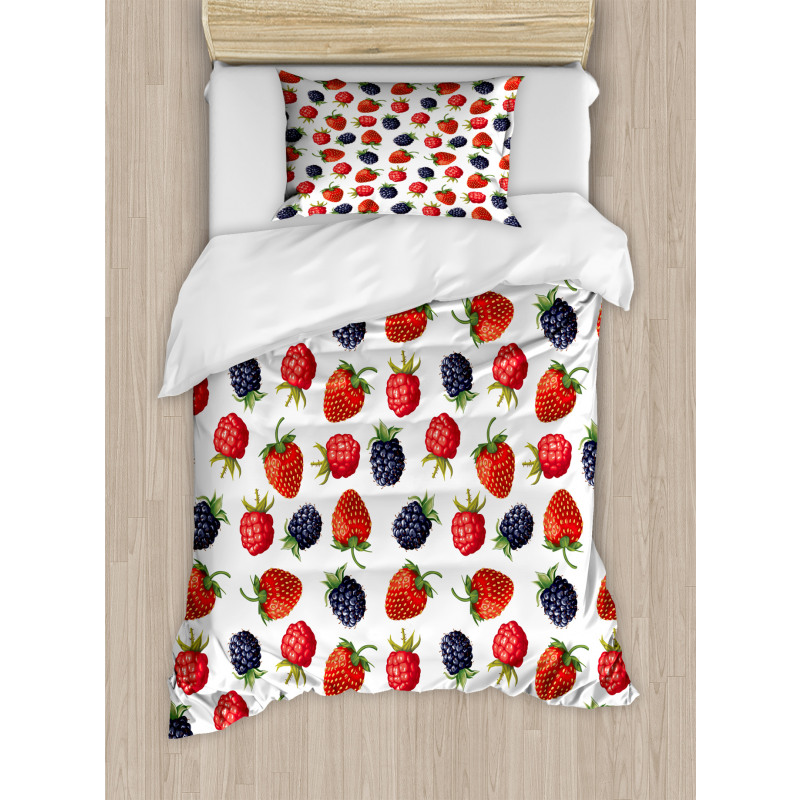 Strawberries Raspberry Duvet Cover Set