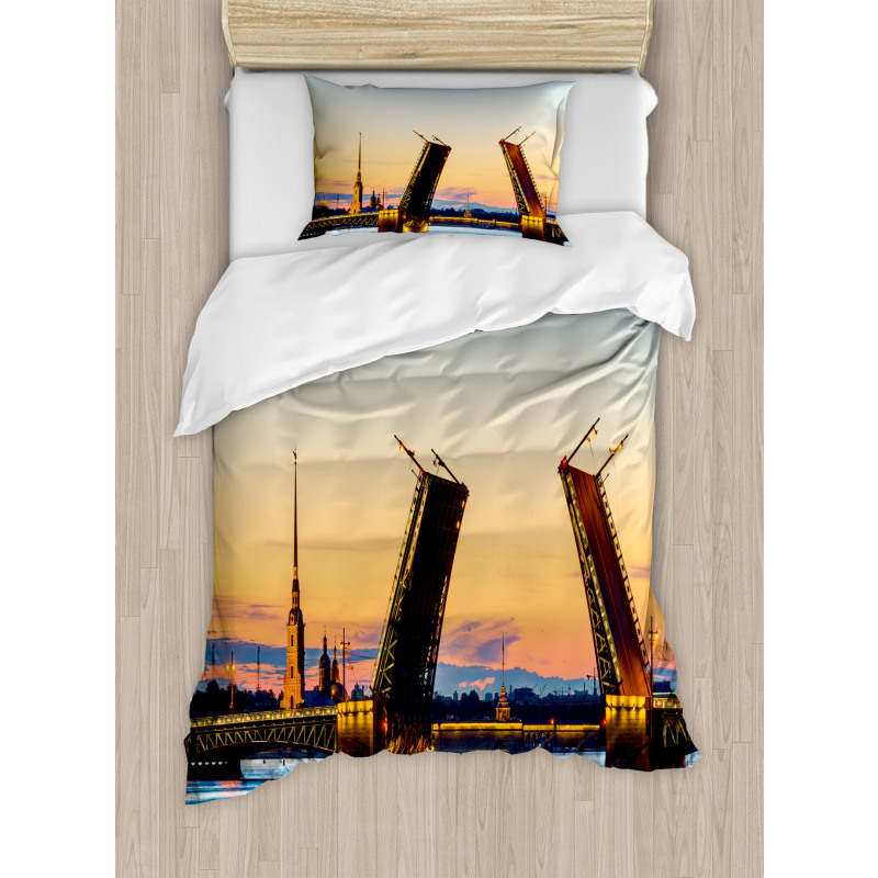 Bridge Seascape Sunset Duvet Cover Set