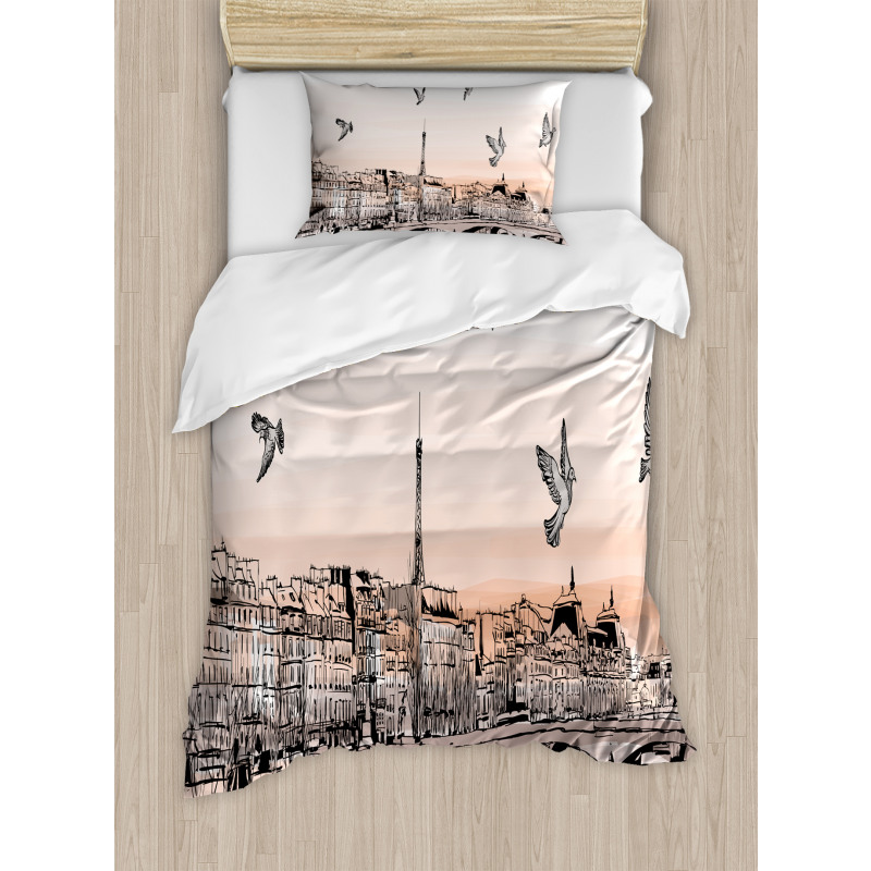 Sketch of Eiffel Tower Duvet Cover Set