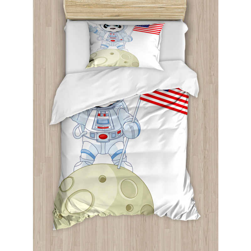 Astronaut on Moon Cartoon Duvet Cover Set