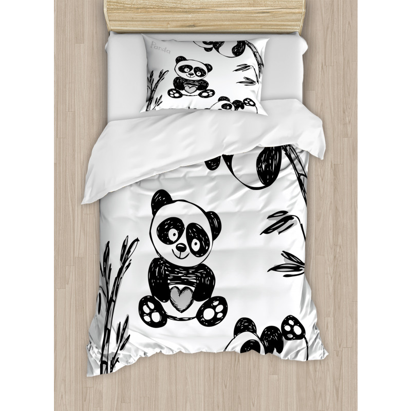 Hand Drawn Panda Poses Duvet Cover Set