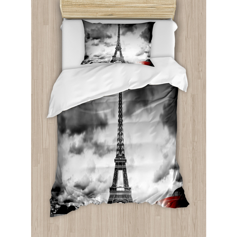Eiffel Tower Cloudy Day Duvet Cover Set