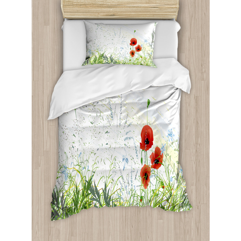 Red Poppies Dragonfly Duvet Cover Set