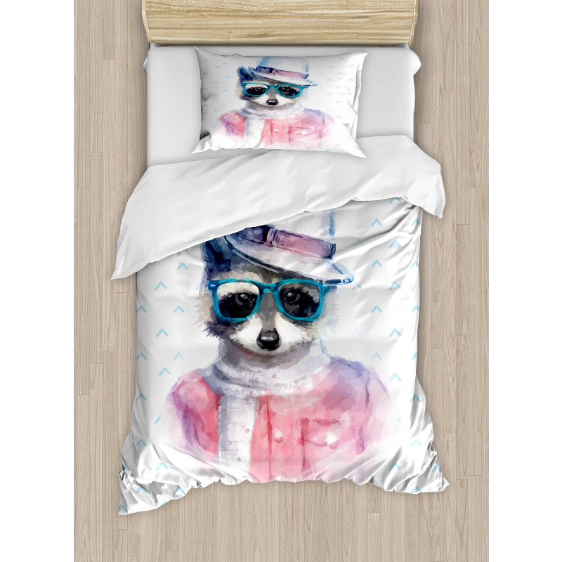 Retro Hipster Raccoon Duvet Cover Set