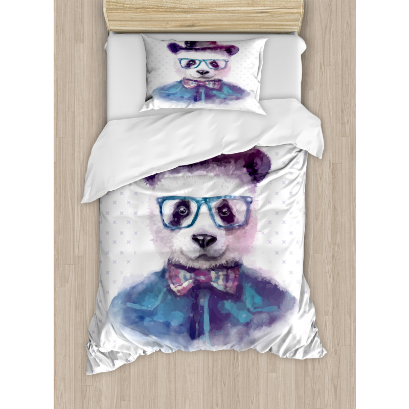 Hipster Panda with Tie Duvet Cover Set