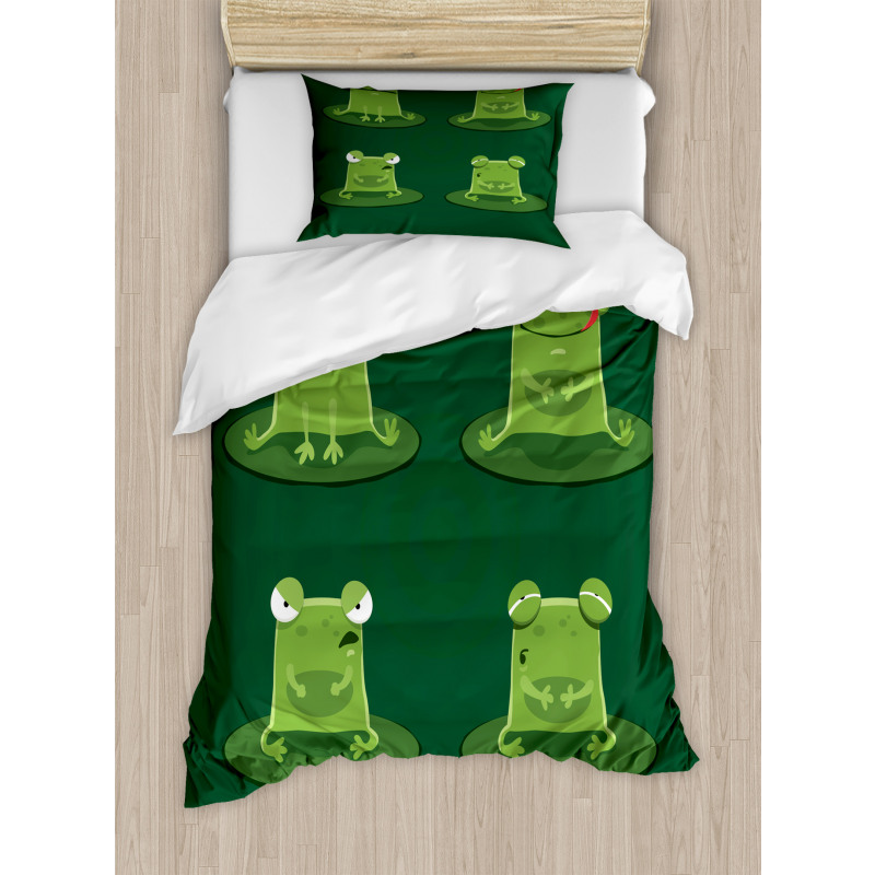 Frogs in Pond Lily Pad Duvet Cover Set