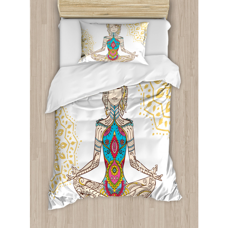 Meditating Girl Mandala Duvet Cover Set