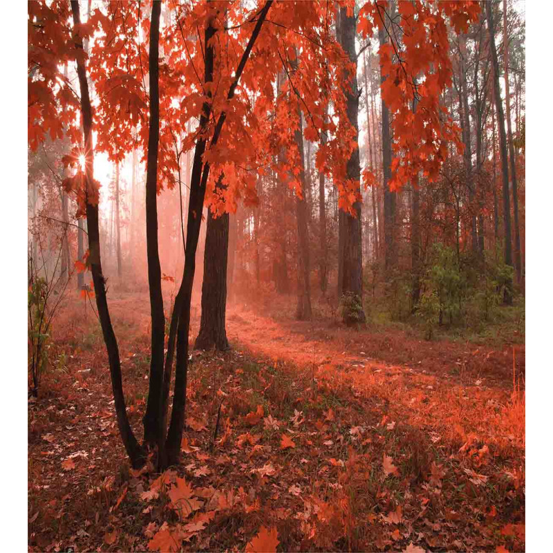 Misty Forest Leaves Orange Duvet Cover Set