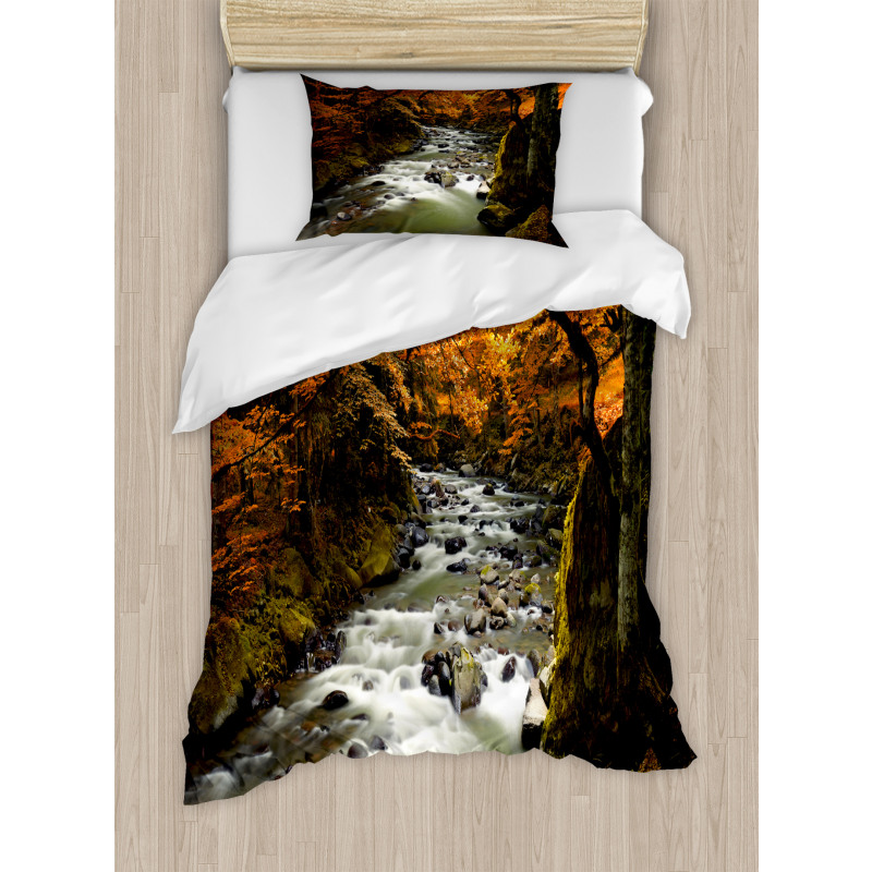 River with Rocks Forest Lush Duvet Cover Set