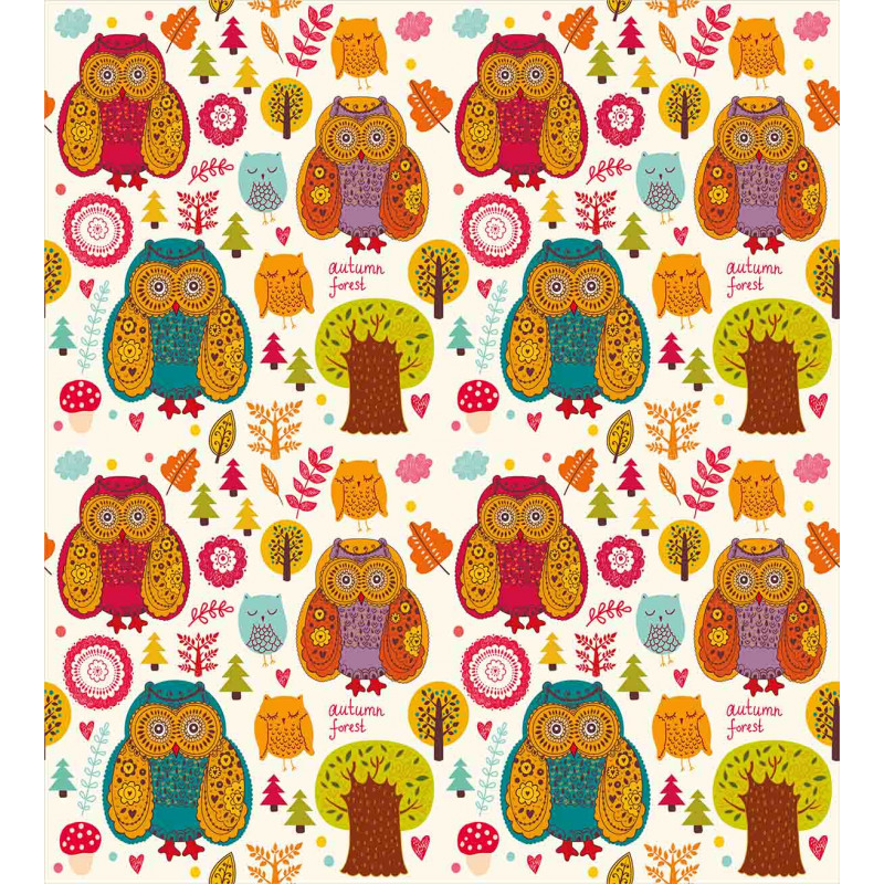 Colorful Owl Woodland Animals Duvet Cover Set