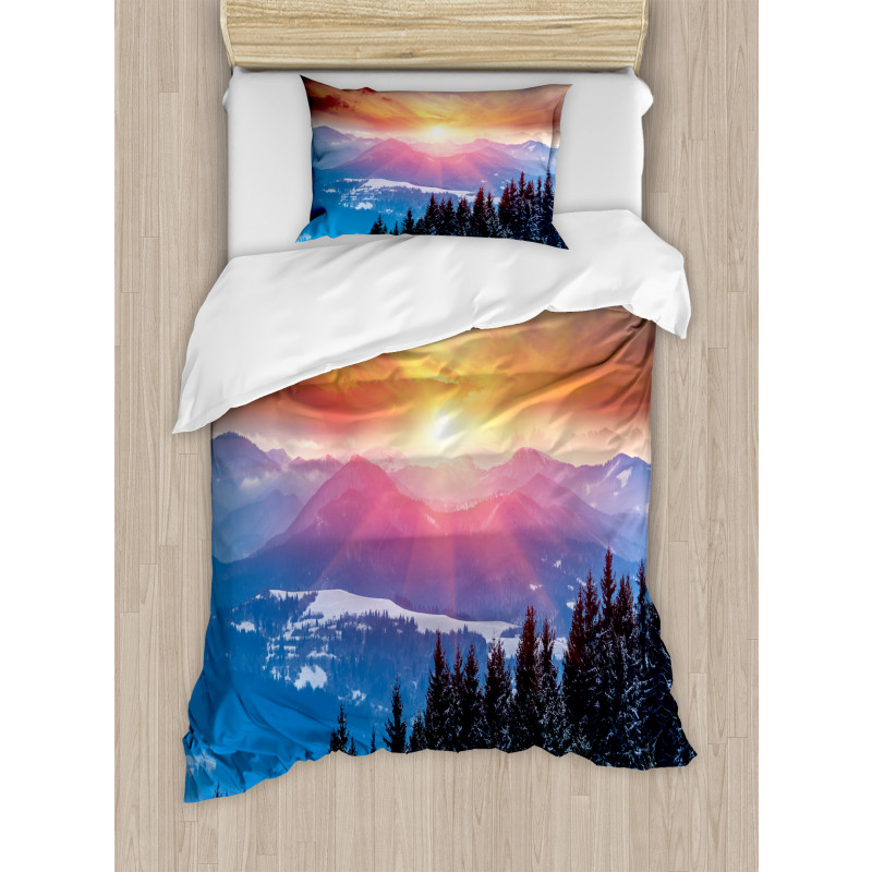 Sunset in Mountains Duvet Cover Set