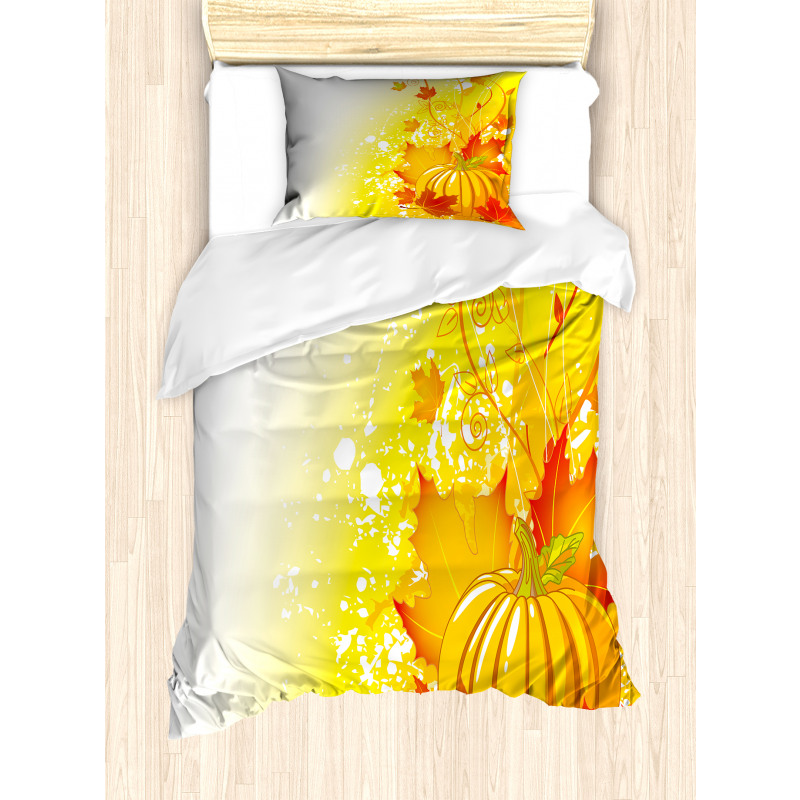 Pumpkin Fall Leaves Duvet Cover Set