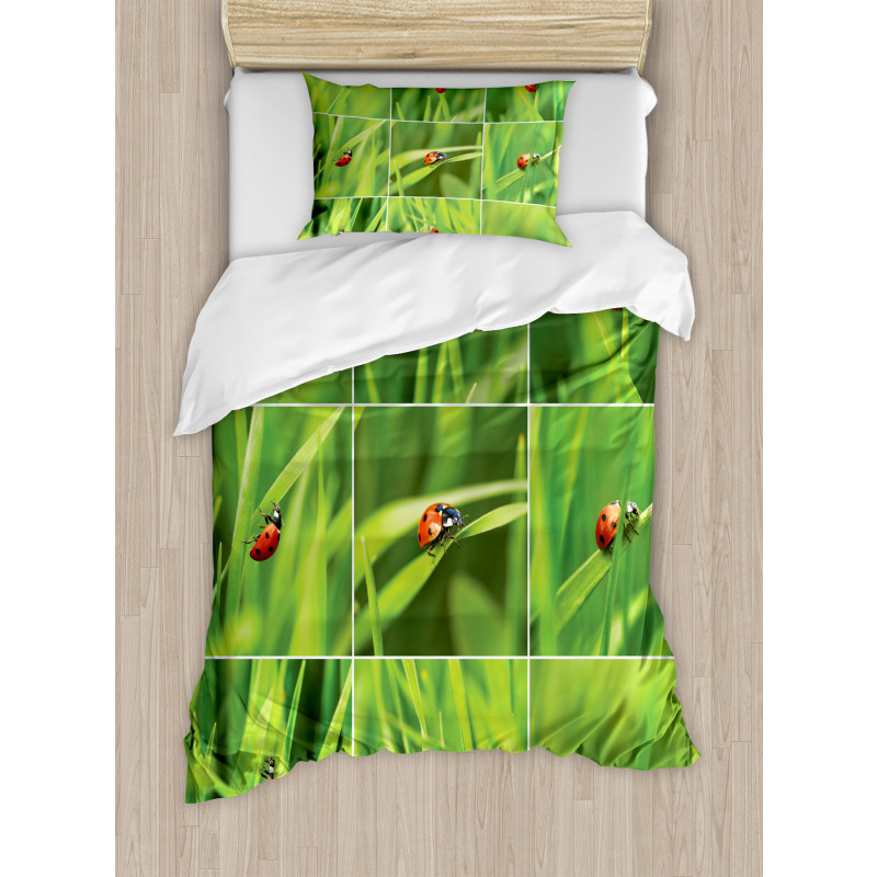 Ladybug over Fresh Grass Duvet Cover Set
