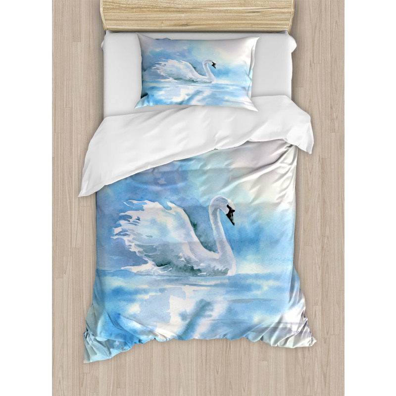 Swan in Hazy River Art Duvet Cover Set