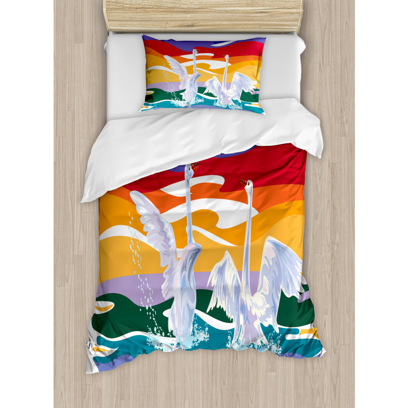 Happy Swan Couple Love Duvet Cover Set