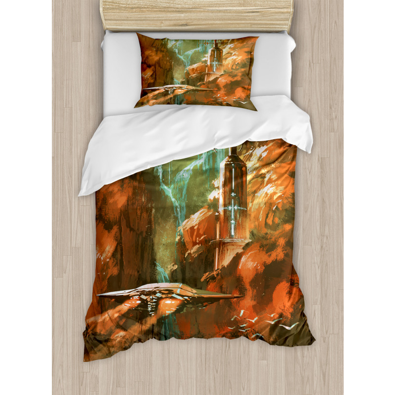 Spaceship in Canyon Duvet Cover Set