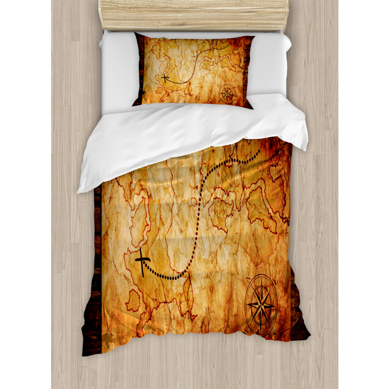 Antique Map Wooden Wall Duvet Cover Set