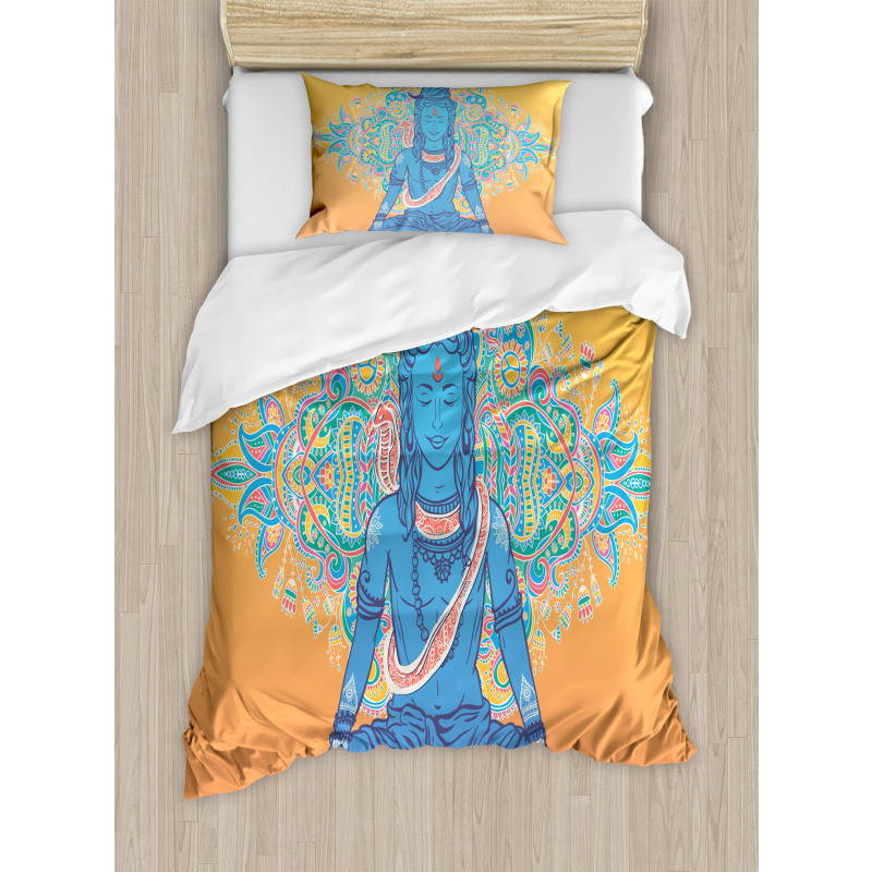 Asian Meditation Ancient Motif Duvet Cover Set