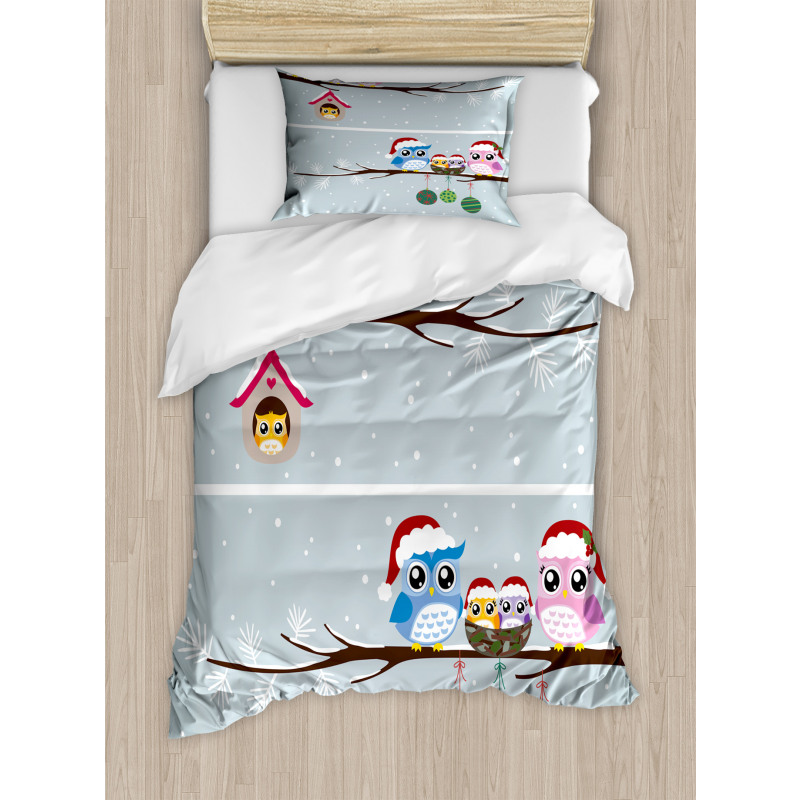 Owls with Santa Hats Duvet Cover Set