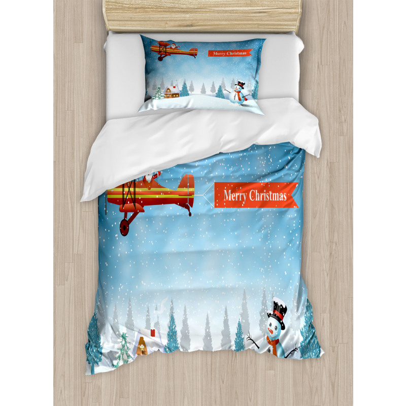 Santa Plane Snowman Duvet Cover Set
